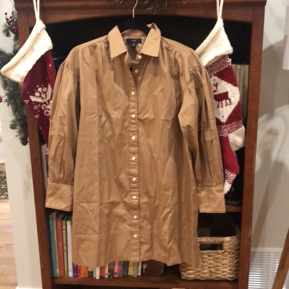 J crew 100 % cotton shirtdress tan light brown small petite